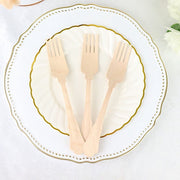 24 Natural 7.5" Baroque Design Birchwood Forks - Disposable Tableware BIRC_F042_F
