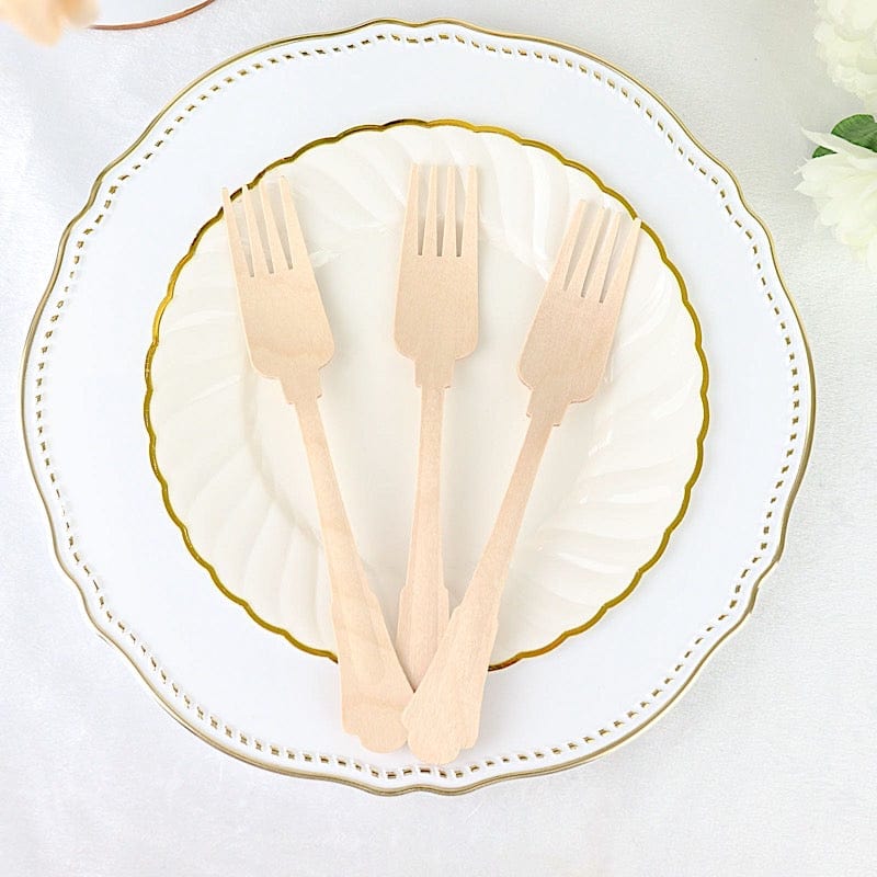 24 Natural 7.5" Baroque Design Birchwood Forks - Disposable Tableware BIRC_F042_F