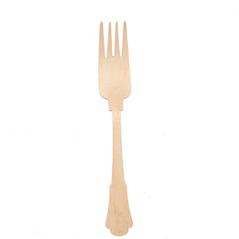 24 Natural 7.5" Baroque Design Birchwood Forks - Disposable Tableware BIRC_F042_F