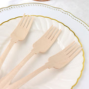 24 Natural 7.5" Baroque Design Birchwood Forks - Disposable Tableware BIRC_F042_F