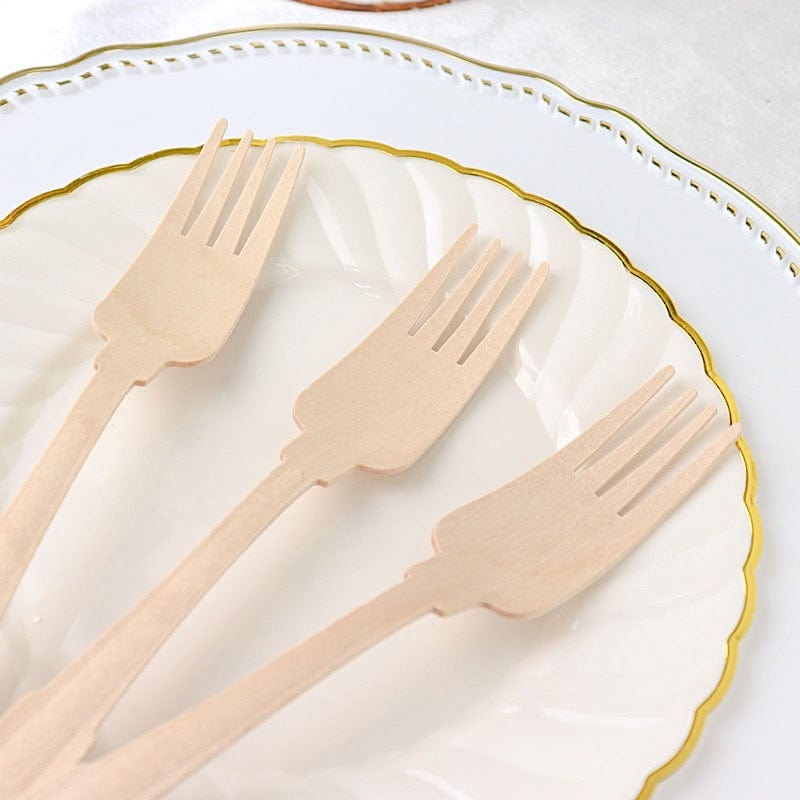 24 Natural 7.5" Baroque Design Birchwood Forks - Disposable Tableware BIRC_F042_F