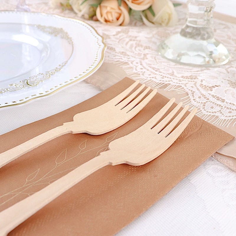 24 Natural 7.5" Baroque Design Birchwood Forks - Disposable Tableware BIRC_F042_F