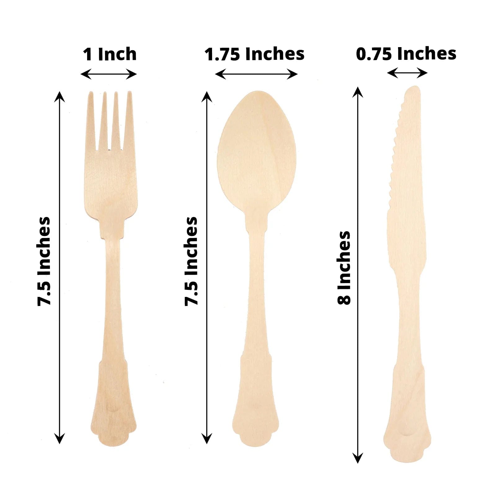 24 Natural Birchwood Cutlery Baroque Design Spoons Forks Knives Set - Disposable Tableware BIRC_F042_YY