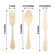 24 Natural Birchwood Cutlery Baroque Design Spoons Forks Knives Set - Disposable Tableware BIRC_F042_YY