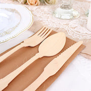24 Natural Birchwood Cutlery Baroque Design Spoons Forks Knives Set - Disposable Tableware BIRC_F042_YY