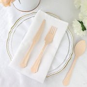 24 Natural Birchwood Cutlery Baroque Design Spoons Forks Knives Set - Disposable Tableware BIRC_F042_YY