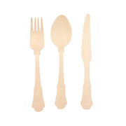 24 Natural Birchwood Cutlery Baroque Design Spoons Forks Knives Set - Disposable Tableware BIRC_F042_YY