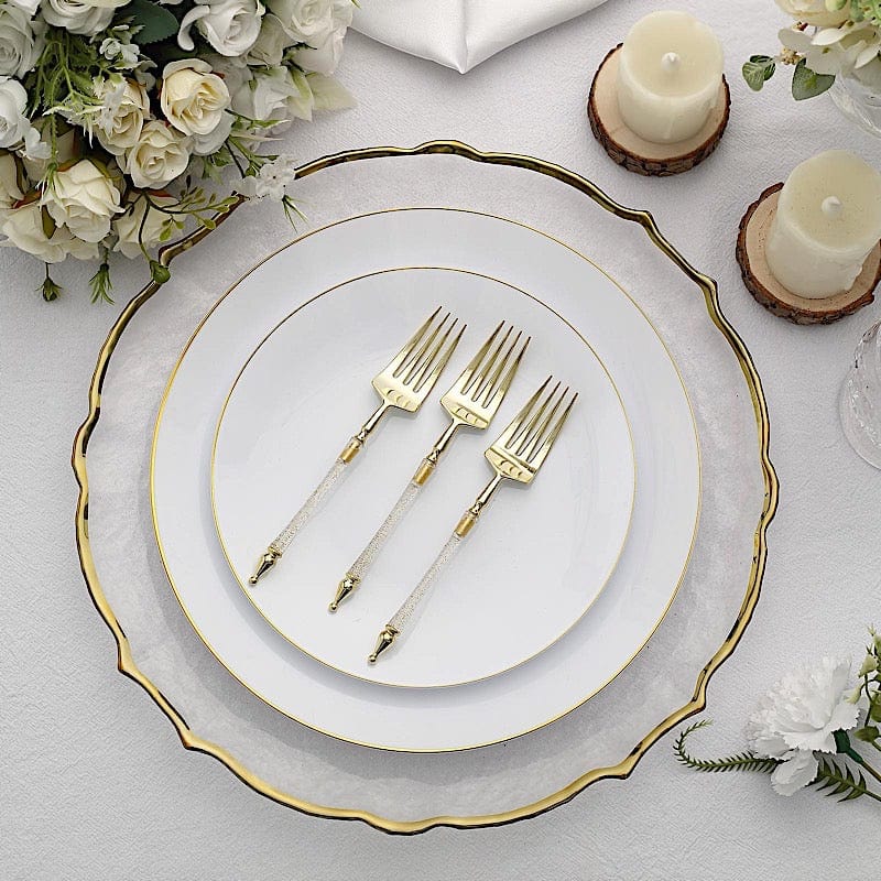 24 pcs 6" Glittered Plastic Forks with Roman Column Handle - Disposable Tableware