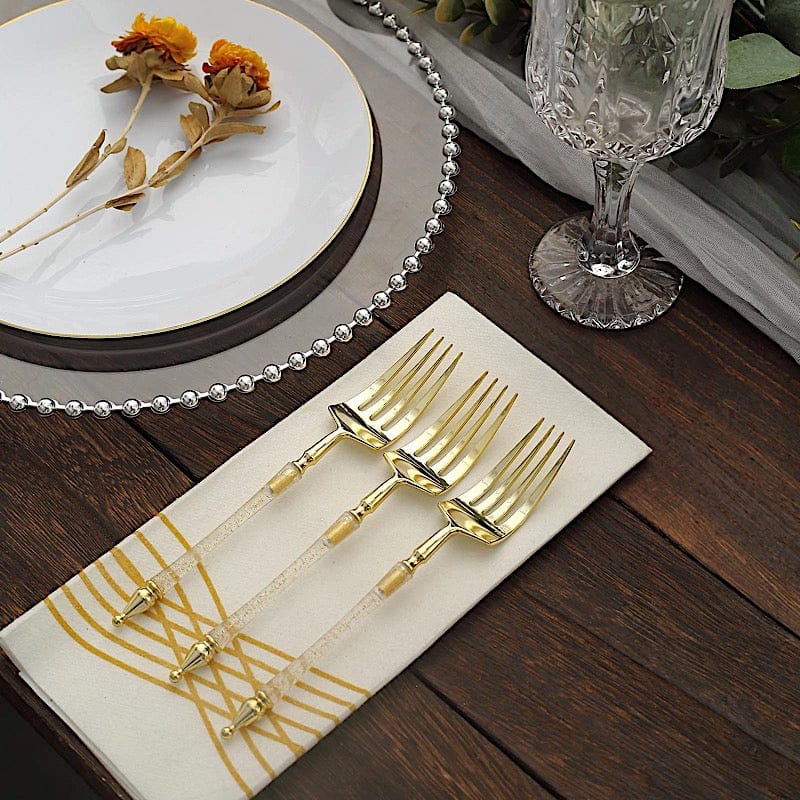 24 pcs 6" Glittered Plastic Forks with Roman Column Handle - Disposable Tableware