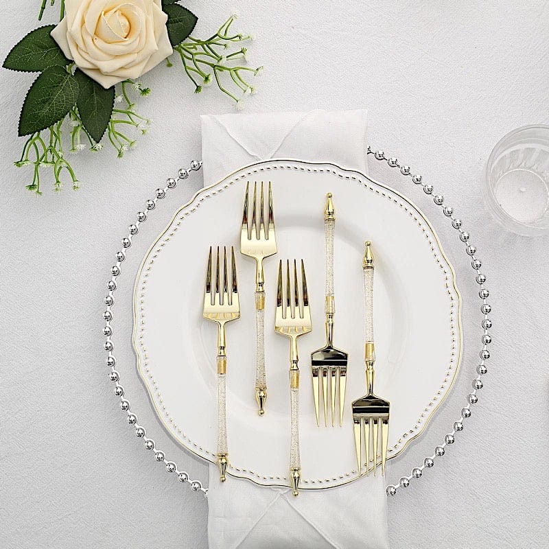 24 pcs 6" Glittered Plastic Forks with Roman Column Handle - Disposable Tableware