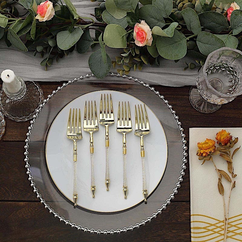 24 pcs 6" Glittered Plastic Forks with Roman Column Handle - Disposable Tableware