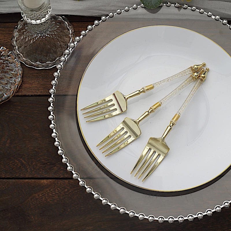 24 pcs 6" Glittered Plastic Forks with Roman Column Handle - Disposable Tableware