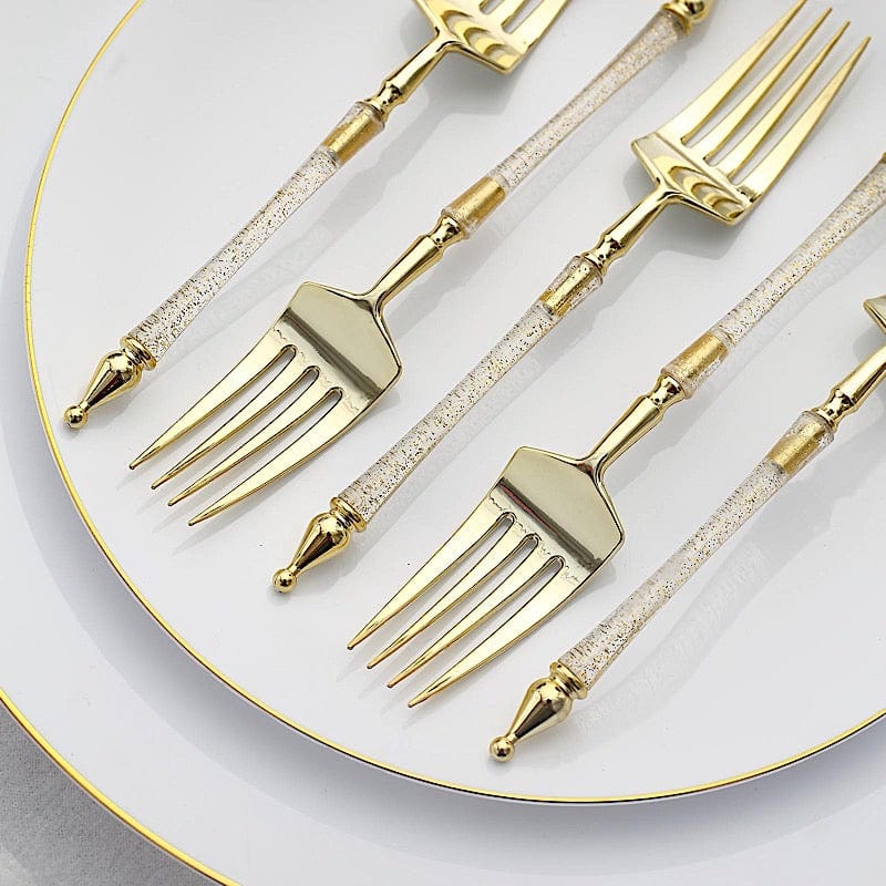 24 pcs 6" Glittered Plastic Forks with Roman Column Handle - Disposable Tableware