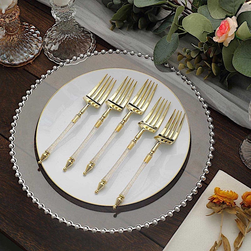 24 pcs 6" Glittered Plastic Forks with Roman Column Handle - Disposable Tableware