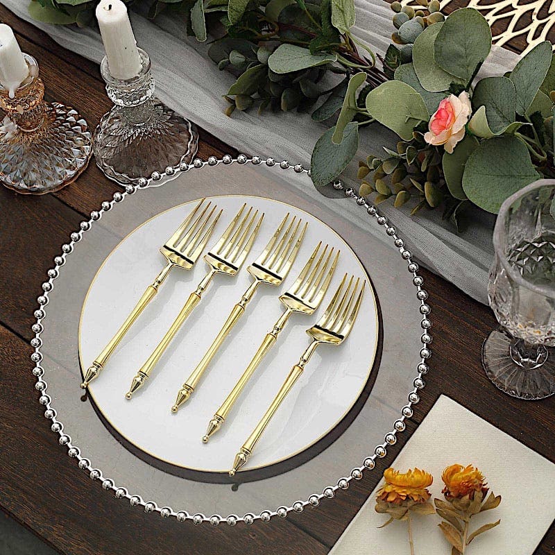 24 pcs 6" Glittered Plastic Forks with Roman Column Handle - Disposable Tableware