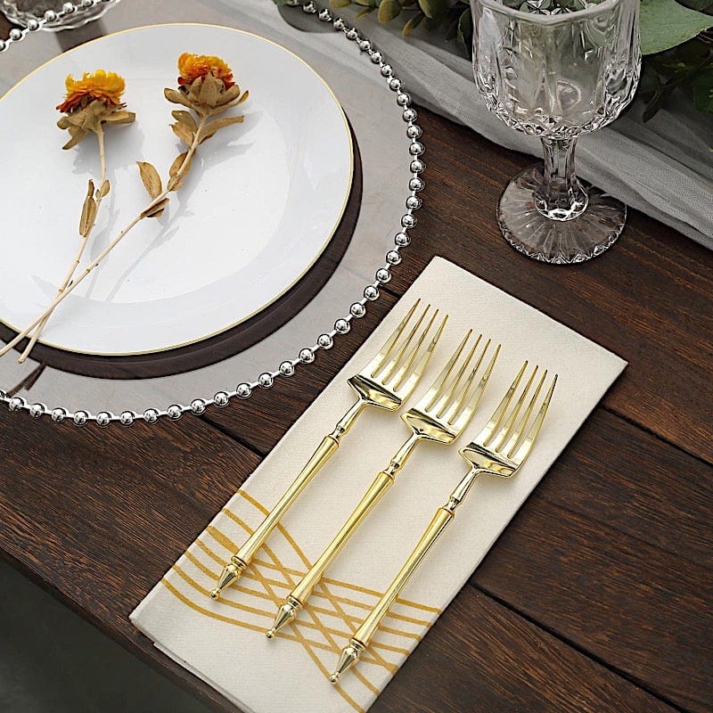 24 pcs 6" Glittered Plastic Forks with Roman Column Handle - Disposable Tableware