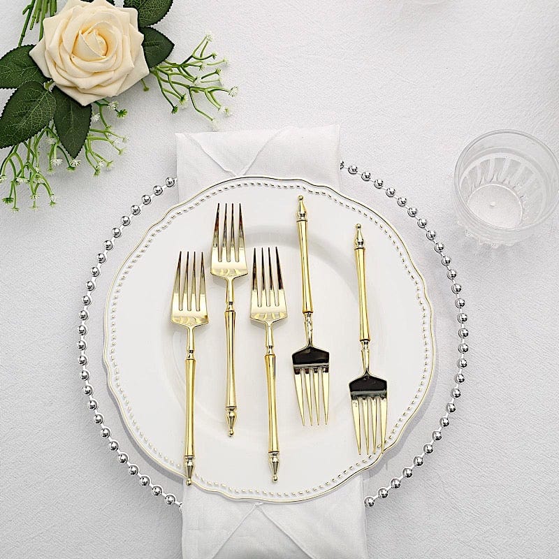 24 pcs 6" Glittered Plastic Forks with Roman Column Handle - Disposable Tableware