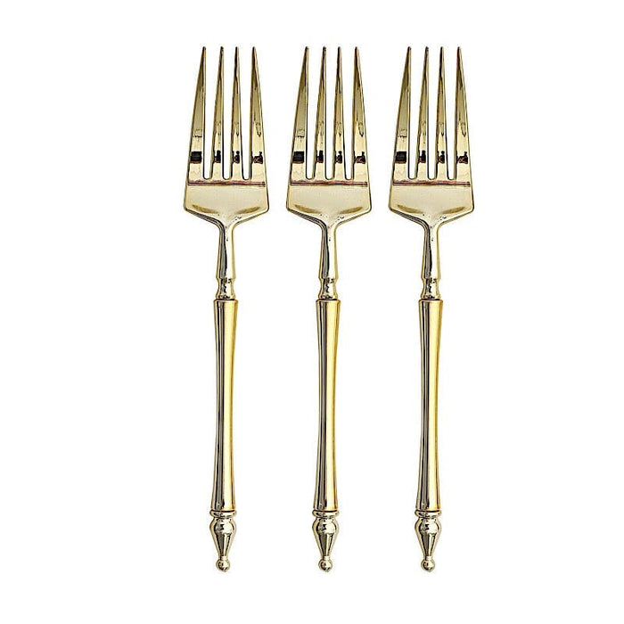 24 pcs 6" Glittered Plastic Forks with Roman Column Handle - Disposable Tableware DSP_YF0015_6_GOLD