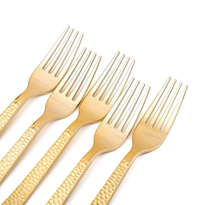 24 pcs 7" long Hammered Design Forks Knives Spoons - Disposable Tableware DSP_YF0002_7_GOLD