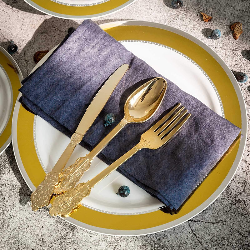 24 pcs 7" long Metallic Spoons Forks Knives - Disposable Tableware