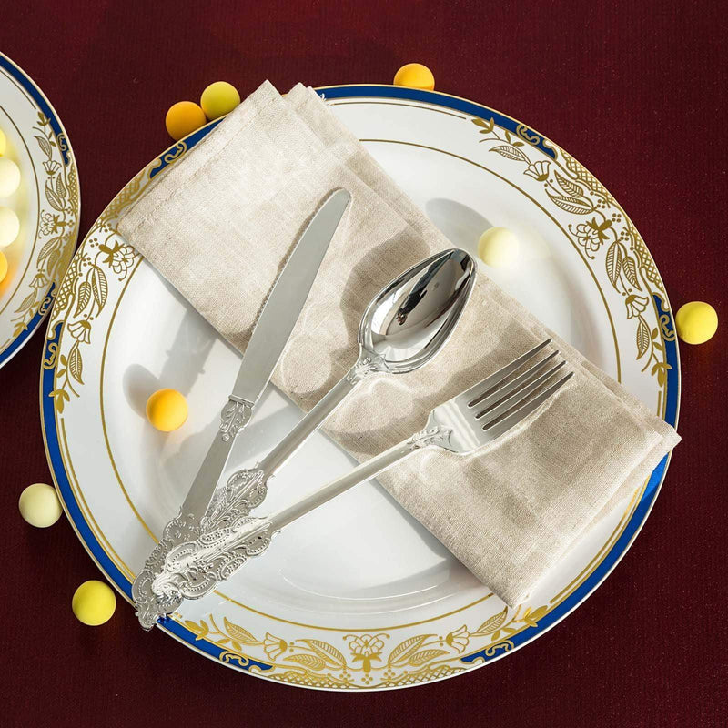 24 pcs 7" long Metallic Spoons Forks Knives - Disposable Tableware