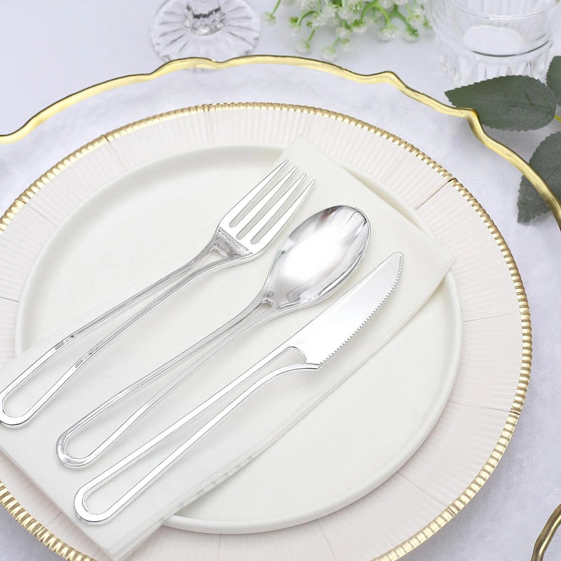 24 pcs 7" Plastic Cutlery with Modern Hollow Handle - Disposable Tableware