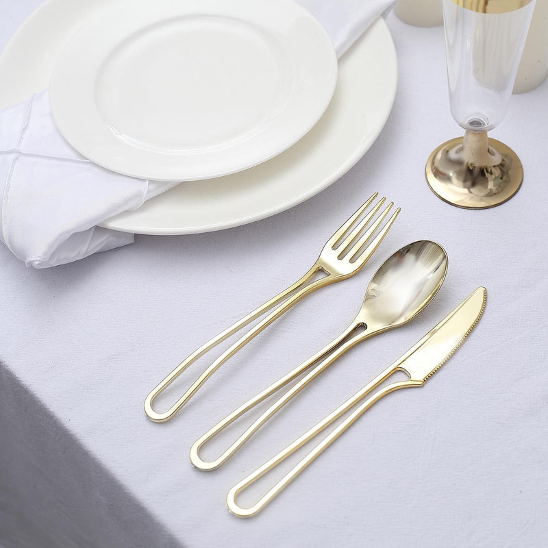 24 pcs 7" Plastic Cutlery with Modern Hollow Handle - Disposable Tableware