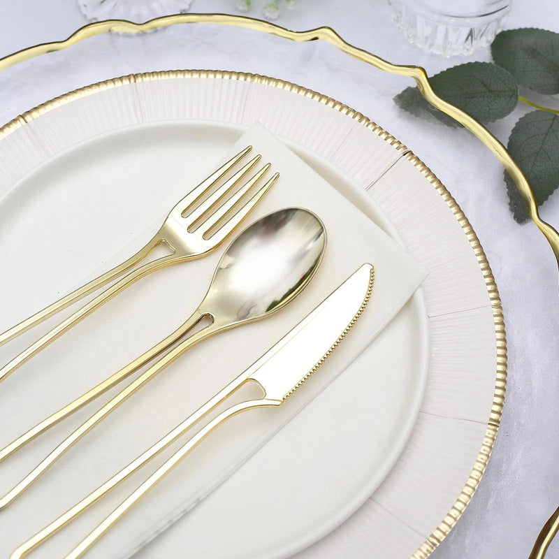 24 pcs 7" Plastic Cutlery with Modern Hollow Handle - Disposable Tableware