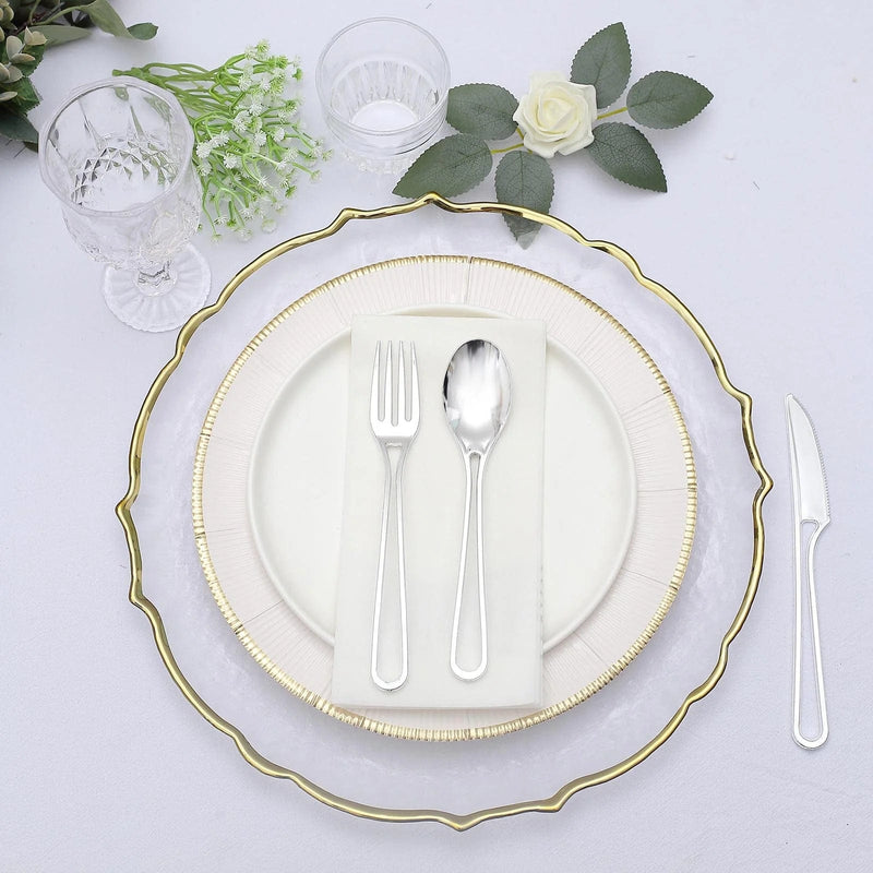 24 pcs 7" Plastic Cutlery with Modern Hollow Handle - Disposable Tableware
