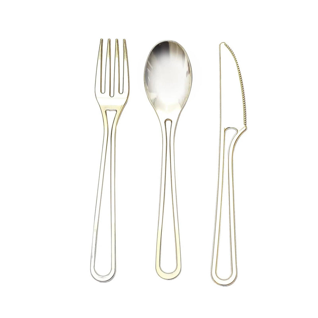 Gold with White Handle Moderno Disposable Plastic Cutlery Set