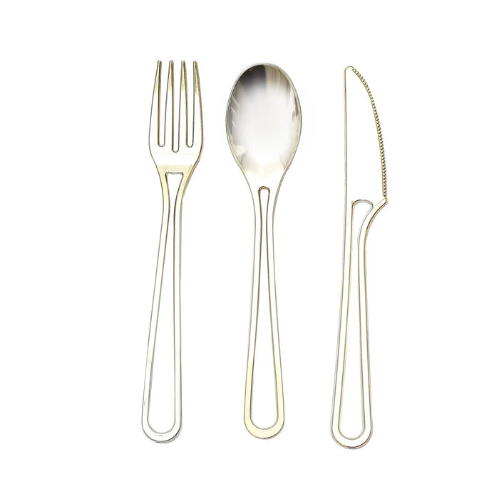 24 pcs 7" Plastic Cutlery with Modern Hollow Handle - Disposable Tableware DSP_YF0016_7_GOLD