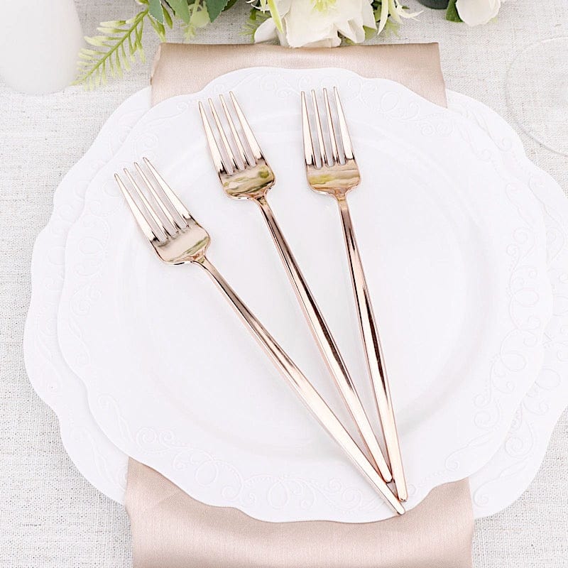 24 pcs 8" Blush Heavy Duty Plastic Forks - Disposable Tableware