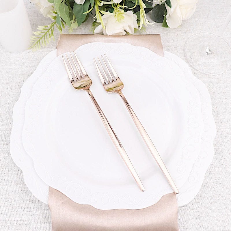 24 pcs 8" Blush Heavy Duty Plastic Forks - Disposable Tableware