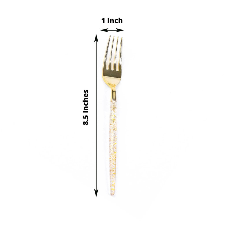 24 pcs 8" Clear and Gold Glittered Plastic Forks - Disposable Tableware DSP_YF0013_8_GOLD