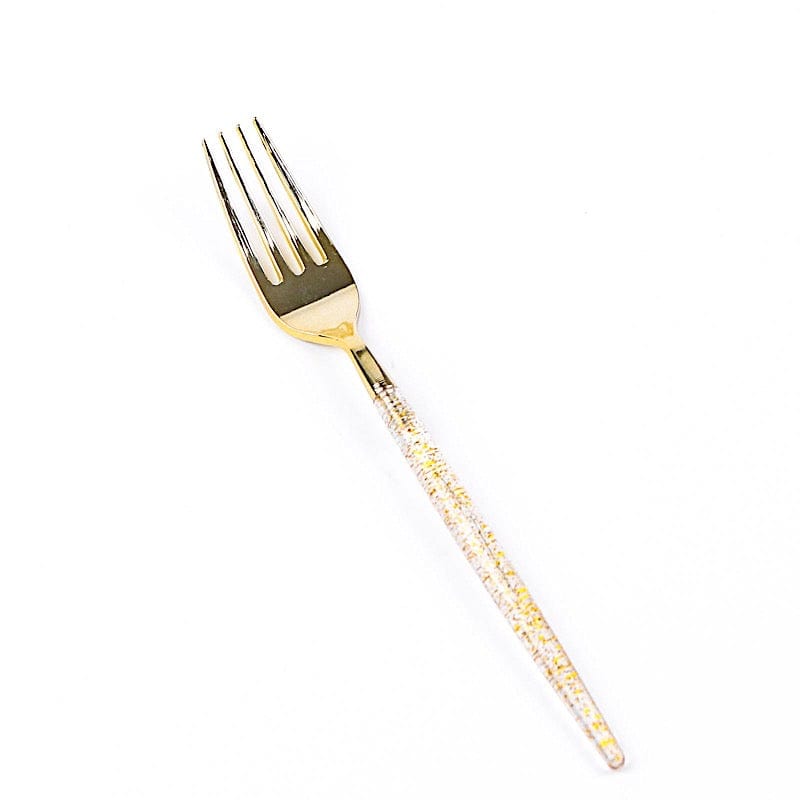 24 pcs 8" Clear and Gold Glittered Plastic Forks - Disposable Tableware DSP_YF0013_8_GOLD