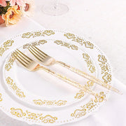 24 pcs 8" Clear and Gold Glittered Plastic Forks - Disposable Tableware DSP_YF0013_8_GOLD