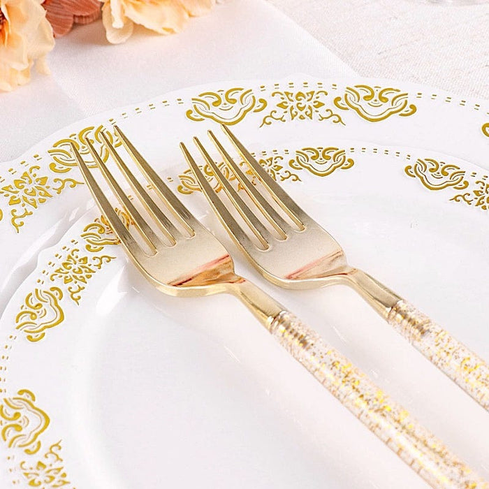 24 pcs 8" Clear and Gold Glittered Plastic Forks - Disposable Tableware DSP_YF0013_8_GOLD