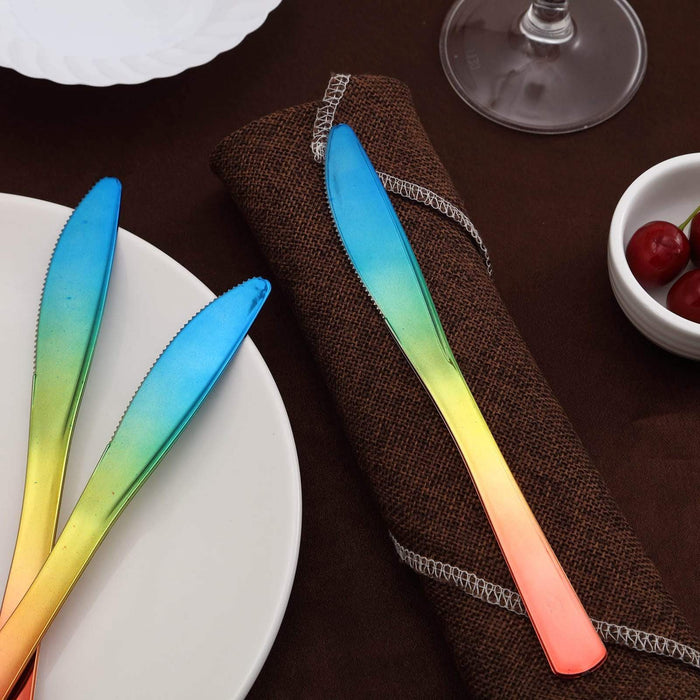 24 pcs 8" long Ombre Red Blue Yellow Plastic Knives - Disposable Tableware DSP_YK0003_7_OMRB