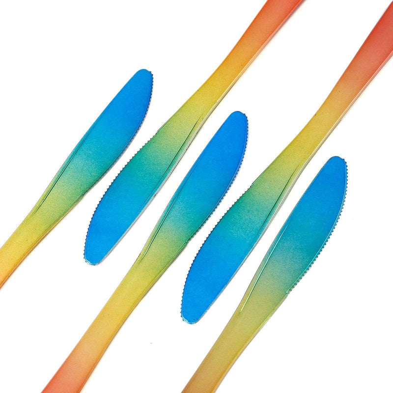 24 pcs 8" long Ombre Red Blue Yellow Plastic Knives - Disposable Tableware DSP_YK0003_7_OMRB