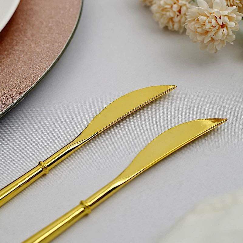 24 pcs 8" Metallic Plastic Forks Knives Spoons - Disposable Tableware