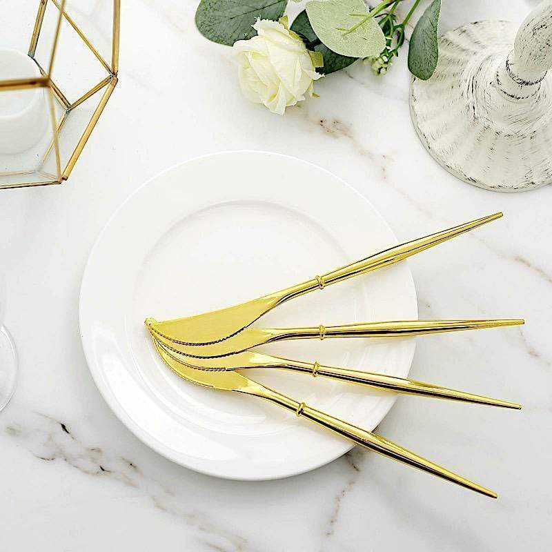 24 pcs 8" Metallic Plastic Forks Knives Spoons - Disposable Tableware