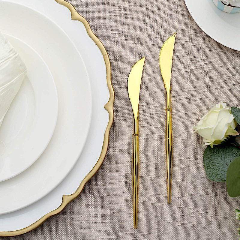 24 pcs 8" Metallic Plastic Forks Knives Spoons - Disposable Tableware