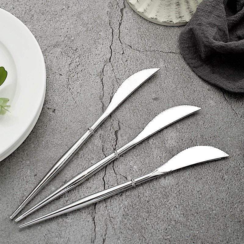 24 pcs 8" Metallic Plastic Forks Knives Spoons - Disposable Tableware