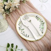 24 pcs 9" Round Dinner Paper Plates Geometric Eucalyptus Gold Rim Design -White DSP_PPR0010_9_GOLD