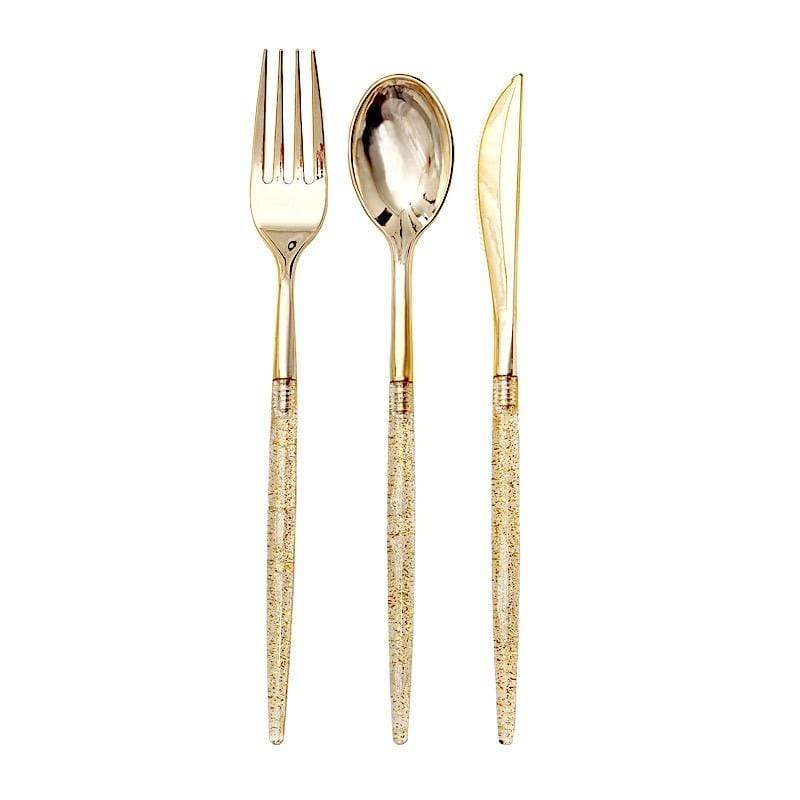 24 pcs Gold Plastic Cutlery Spoon Fork Knife Set - Disposable Tableware DSP_YY0013_9_GOLD