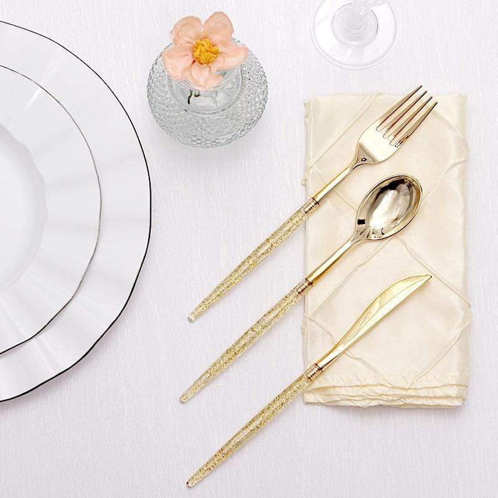 24 pcs Gold Plastic Cutlery Spoon Fork Knife Set - Disposable Tableware DSP_YY0013_9_GOLD