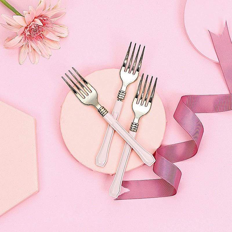 24 pcs Metallic Forks Knives Spoons with Handle - Disposable Tableware