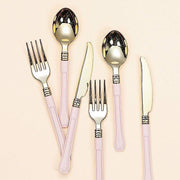 24 pcs Metallic Forks Knives Spoons with Handle - Disposable Tableware