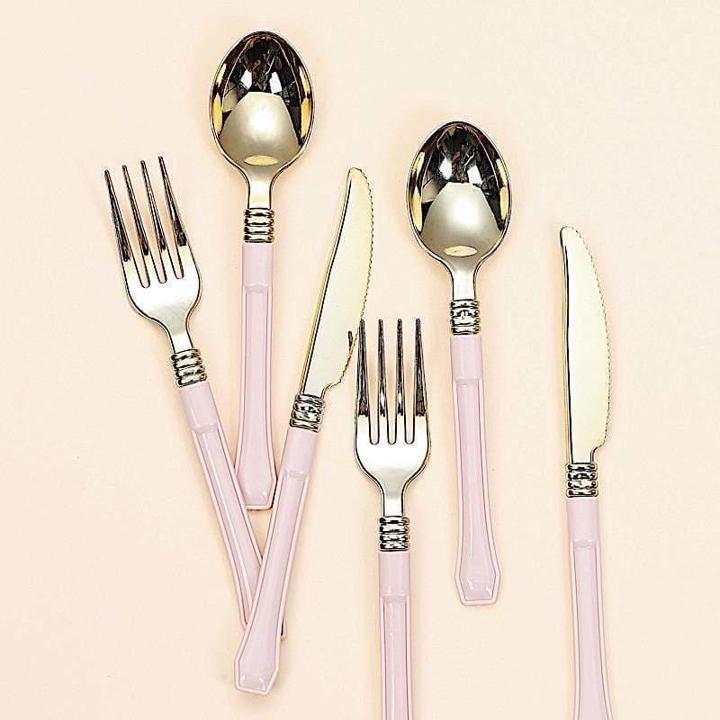 24 pcs Metallic Forks Knives Spoons with Handle - Disposable Tableware
