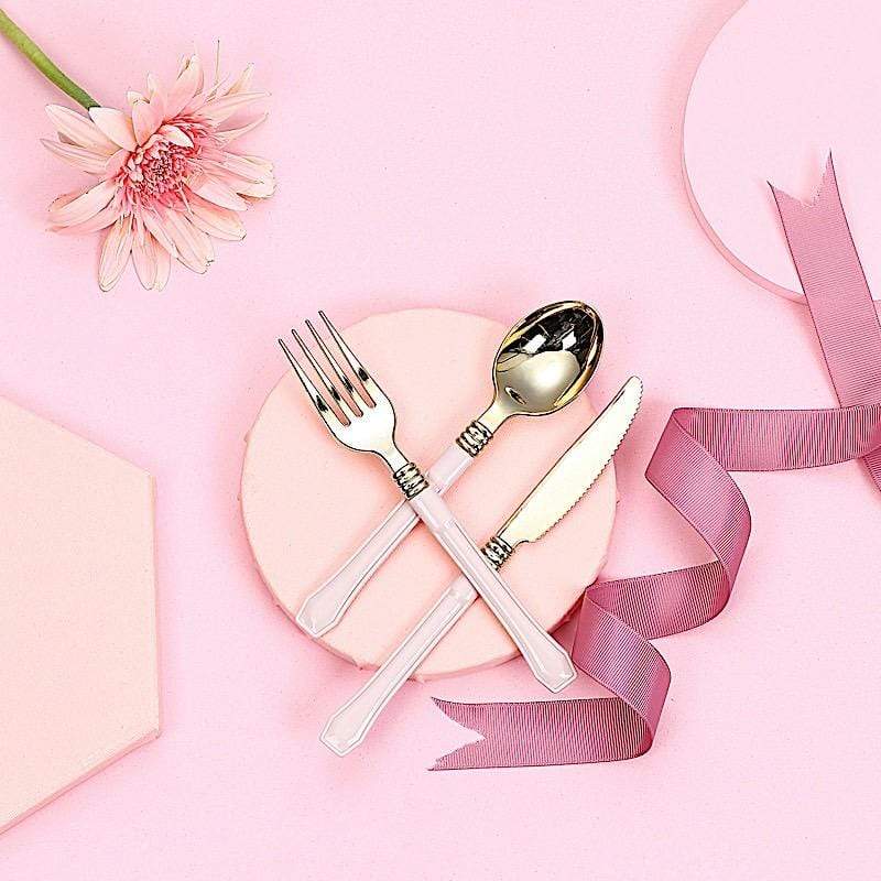 24 pcs Metallic Gold Knives with Blush Handle - Disposable Tableware DSP_YK0006_7_046